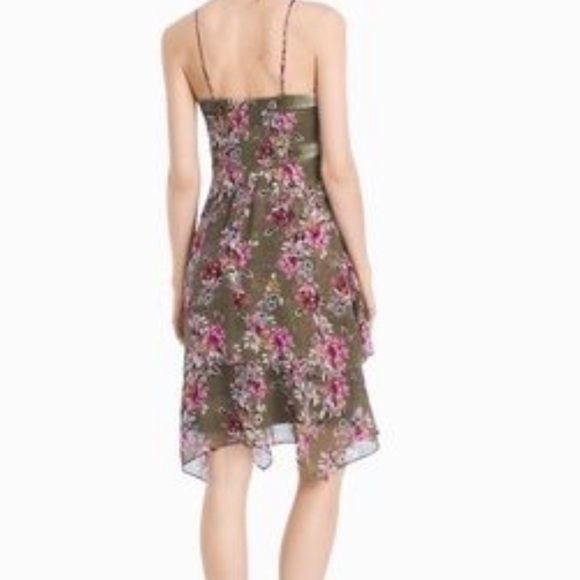 ❌SOLD❌WHBM Olive Floral Velvet Trim Strappy Dress - Picture 2 of 8